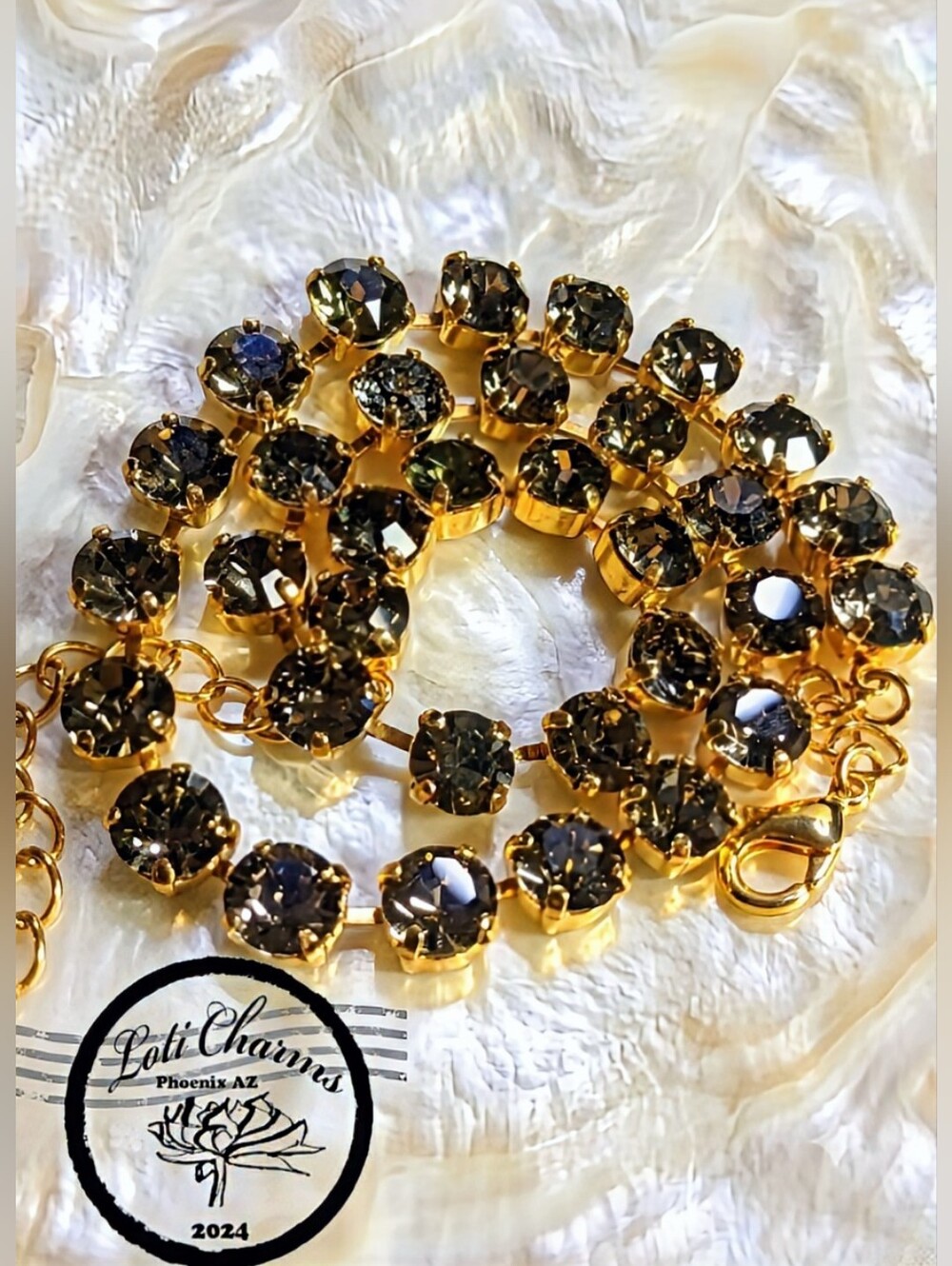 Black Diamond Crystal Necklace in 14k Gold Plated or Sterling Silver Plated-new